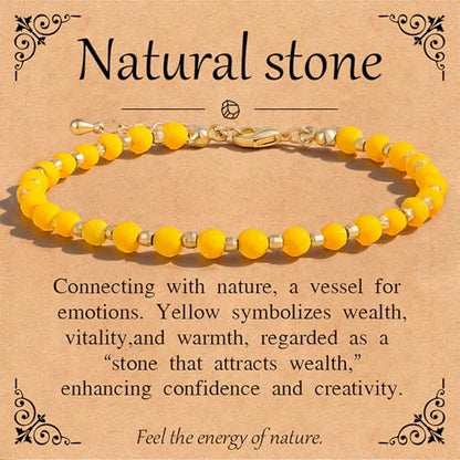 Inspirational Gifts Healing Natural Stone Bracelets for Women Anxiety Stress Relief Bracelet Handmade Jewelry for Friends Sister, Christmas Stocking Stuffers Thanksgiving Basket - color: Yellow- Wealth