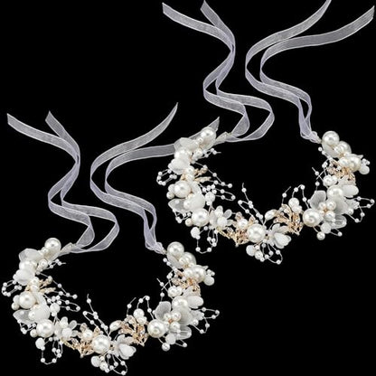 2 Pcs Flower Girl Headpiece - Rhinestone Crystal Wedding Headband - Bridal Flower Headband for Girls & Baby - Gold Hair Accessories