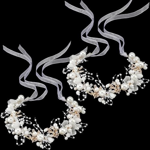 2 Pcs Flower Girl Headpiece - Rhinestone Crystal Wedding Headband - Bridal Flower Headband for Girls & Baby - Gold Hair Accessories