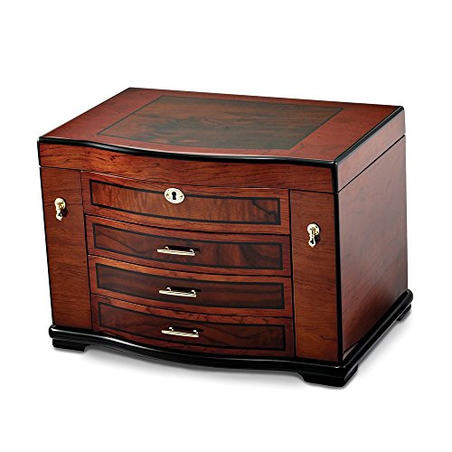 Solid High Gloss Poplar Burlwood Inlay 3-Drawer Jewelry Chest