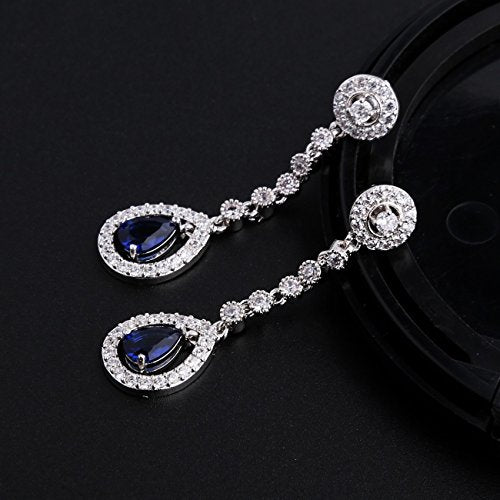 GULICX AAA Cubic Zirconia CZ Silver Plated Base Women's Party Jewelry Set Earrings Pendant Necklace - color: Blue