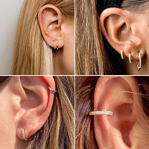 316L Surgical Steel Huggie Hoop Earrings | Dainty Pave Cubic Zirconia Cartilage Tiny Earring for Sensitive Ears Hypoallergenic Lightweight for Women Men - style: Gold Plated,20G*12mm