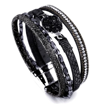 Fesciory Leather Wrap Bracelet for Women, Boho Western Layered Cuff Jewelry | Stackable Bracelets, Easy-On Clasp, Daily Wear, Pairs with Boho Western Outfits, Gift for Women - color: Black12