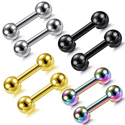 Zysta 4 Pairs Stainless Steel 14/16G Mixed Colors Body Piercing Barbells 6-16mm Post Studs Earring NippleTongue Helix Tragus Cartilage Labret Medusa Lip Eyebrow Straight Bar Ball Screw … - color: 4mm Ball,6mm Post