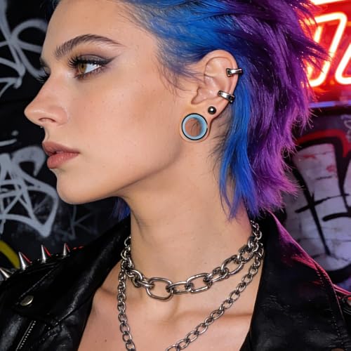 DOEARKO 2Pcs Stainless Steel Outer Ring & PLA Inner Plug Ear Gauges (2g/6mm - 1"/25mm) Hypoallergenic Double Material for Stretched Ears Lightweight Breathable Plugs - color: B&BU, size: 6mm(2G)