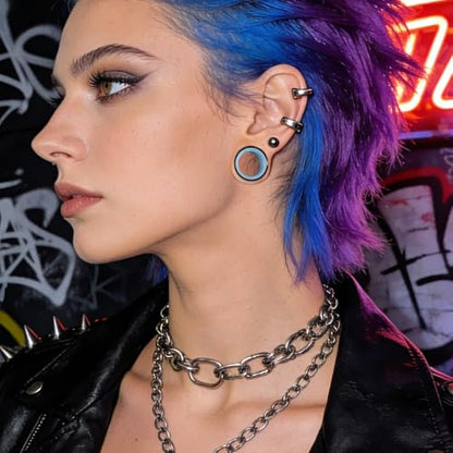 DOEARKO 2Pcs Stainless Steel Outer Ring & PLA Inner Plug Ear Gauges (2g/6mm - 1"/25mm) Hypoallergenic Double Material for Stretched Ears Lightweight Breathable Plugs - color: B&BU, size: 14mm(9/16")
