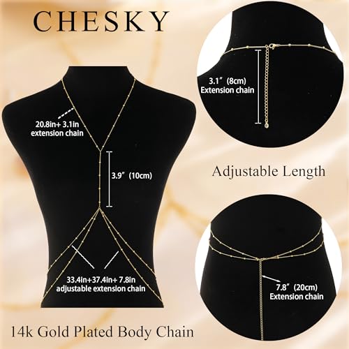 CHESKY 14K Gold Plated Body Chains for Women, Bikini Bra Body Jewelry | Sexy Crossover Waist Chain, Waterproof Non Tarnish, Belly Belt Chain for Beach Summer, Accessories Jewelry for Women
