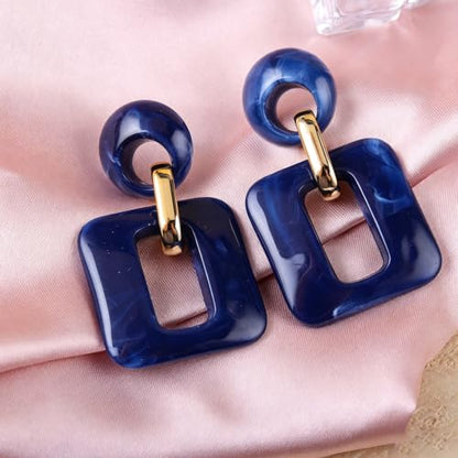 Retro Boho Hollow Square Earrings Lightweight Fashion Jewelry Casual Daily Wear Geometric Drop Earrings Party Acrylic Square Dangle Accessories - color: Blue