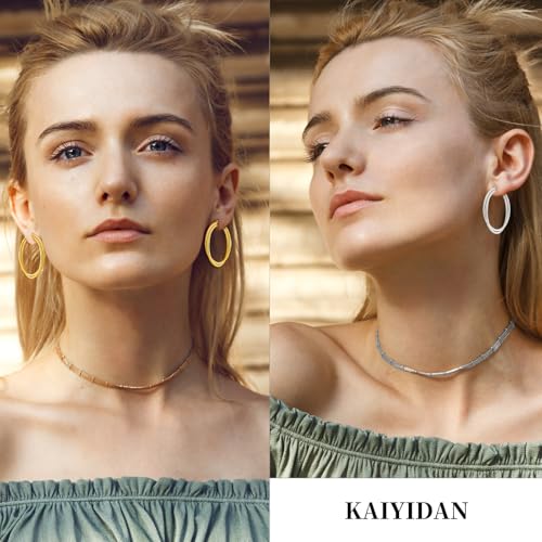 2 Pairs Gold/Silver Hoop Earrings For Women Set Trendy,14K Plated Gold Chunky Huggie Hoop Earings Pack,Oval Twisted Statement Silver Hoops,Fashion Jewelry Gift - color: 5) double hoop