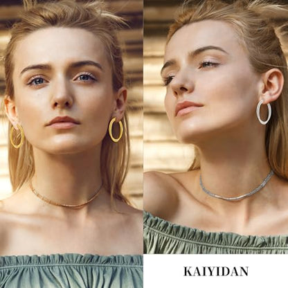 2 Pairs Gold/Silver Hoop Earrings For Women Set Trendy,14K Plated Gold Chunky Huggie Hoop Earings Pack,Oval Twisted Statement Silver Hoops,Fashion Jewelry Gift - color: 5) double hoop