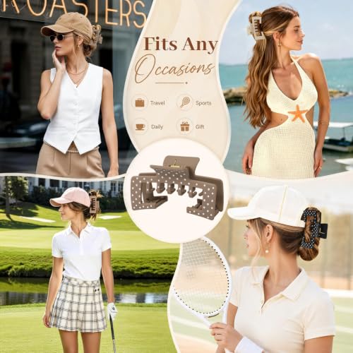 4 Pack Hat Claw Clips for Women, 4.1 Inch Large Hair Clips for Thick Hair | 2-in-1 Cute Hair Claw Clips Strong Hold Jaw Clips for Daily Styling, Baseball Cap & Trucker Hat, Polka Dot (Patent Pending) - color: Polka Dot