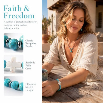 Crystal Cross Bracelet for Women and Men, Gift Jewelry Jewelry Gift | natural stone beads, crystal beads, cross design, inspirational style, birthday gift, bracelet jewelry for casual styling - color: blue