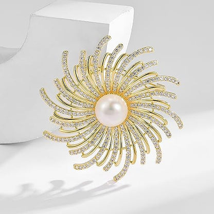 Brooches and Pins for Women Elegant Flower Pearl Brooches Costume Broches Jewelry Lady Christmas Pin for Women - style: Equinox Flower