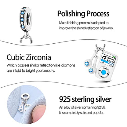 Pandach 925 Sterling Silver Charms for Bracelets and Necklaces Travel Round The World Beads Charms Relaxation Dangle Pendant,Jewelry Beads Gifts for Women - style: Love Music Charm