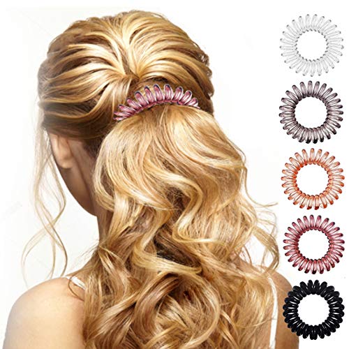 Hair Ties, 17 Pack Spiral Coils for Thick and Thin Hair - No Crease Ponytail Holders for Women and Children - color: Basic