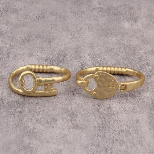 Gold Cuff Bracelet for Women Chunky Bracelet Statement Bracelet | Chunky Bangle Bracelets for Women Silver Beaded Open Bangle Stackable Stretch Bead Bracelet Boho Jewelry Gift for Wife Couple - style: Chunky Gold Arm Cuffs Set