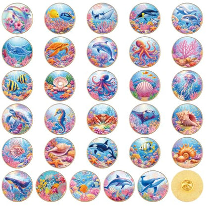 30/60 Pcs Cute Enamel Pins Bulk Plant Flower Animal Halloween Gothic Fall Pumpkin Cartoon Lapel Pin Brooches Jewelry Gift for Backpack Clothes Hats Accessories - style: Ocean