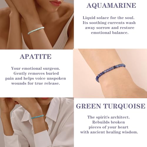 4mm 6mm 8mm Healing Crystal Bracelets for Women Men Natural Stone Beaded Stretch Bracelet Handmade Gemstone Reiki Spiritual Jewelry Gifts - color: Apatite+Aquamarine+Green Turquoise-Healing, size: 4mm
