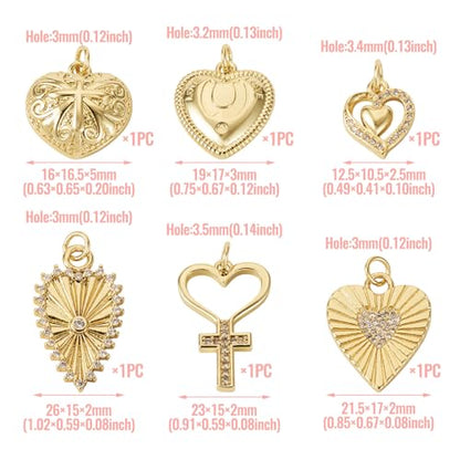 Cheriswelry 18K Gold Plated Heart Pendants Golden Heart Dangle Earring Charms Necklace Pendants Bracelet Keychain Charm Mini Hang Ornament for DIY Craft Jewelry Making - color: 18K Gold Plated E