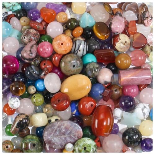 Beads for Jewelry Making, Mixed Bulk Natural Assorted Stone Beads for Crafts Bracelets Earrings Necklace, Semi Precious Gemstone Crystal Assortment Beads for Adults Women (0.5, Pounds)