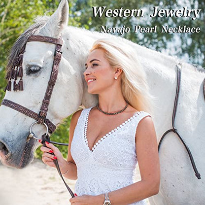 Navajo Pearl Necklace Western Jewelry for Women Cowgirl | Layered Western Necklaces Country Concert Choker Jewelry Gift - color: turquoise 2pcs (4mm+6mm)