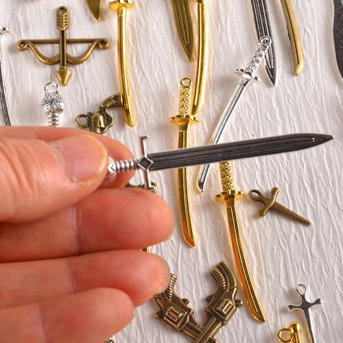 stino 100 G Mixed Style Metal Charms for Jewelry Making, Bulk Silver & Gold Plated, for Bracelet, Necklace, Earrings DIY Crafts - style: Weapon