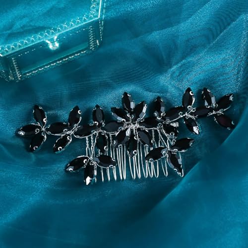 Black Wedding Crystal Hair Comb Elegant Bridal Wedding Hair Piece Teardrop Crystal Rhinestone Hair Accessories for Women Prom Party Photography - color: Black