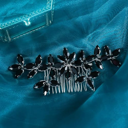 Black Wedding Crystal Hair Comb Elegant Bridal Wedding Hair Piece Teardrop Crystal Rhinestone Hair Accessories for Women Prom Party Photography - color: Black