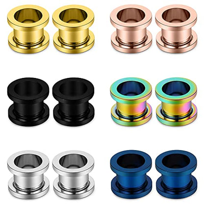 Lcolyoli Screw Fit Ear Gauges Kit Surgical Steel Tunnel Expander Earrings Earlobe Plugs Body Piercing Jewelry Set for Women Men 14G-00G 12 Pieces - style: h: 12Pcs-6 Colors-00G