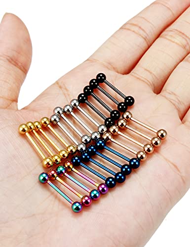 Oufksiyy 24pc 14G 16G Mixed Color Surgical Stainless Steel Straight Barbell Tongue Rings Bars Piercing 5/8" Length 16mm 9/16 inch 14mm 1/2inch 12mm Nipple Rings Tongue Piercing Jewelry for Women Men - color: 16G-12mm(1/2INCH)-Barbell