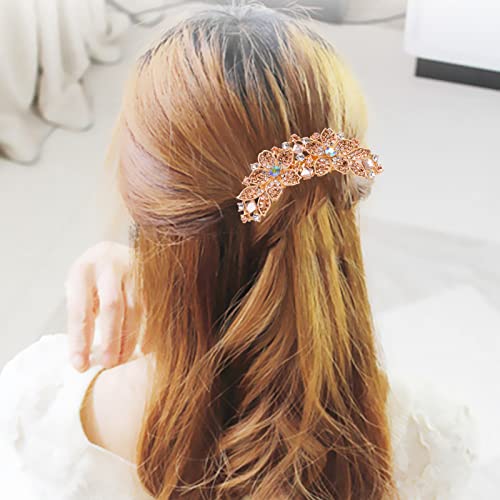 Women Rhinestone Inlaid Flower Hair Comb Hairpin Barrette Accessory,Also Perfect Mother's Day Gifts for Mom (Champagne) - color: Champagne