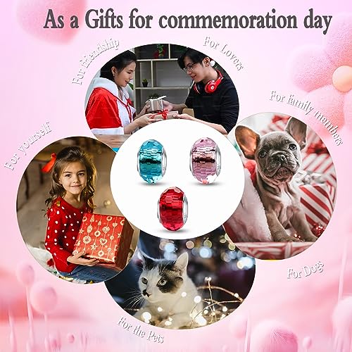 MICOO 925 Sterling Silver Charms for Bracelets,Fashion DIY Dangle Pendants Beads Simulated Birthstone Charms,Birthday Gifts for Women - color: 3 Pale Blue Red and Pink Charms