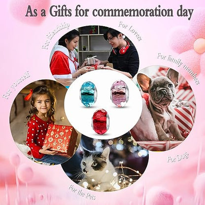 MICOO 925 Sterling Silver Charms for Bracelets,Fashion DIY Dangle Pendants Beads Simulated Birthstone Charms,Birthday Gifts for Women - color: 3 Pale Blue Red and Pink Charms