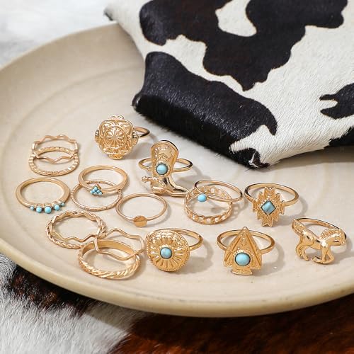 Chunky Gold Rings for Women Non Tarnish, Baroque Pearl Flower Tiger's Eye Stone Rings Adjustable Stacking Statement Rings Set Fashion Jewelry Gifts - style: Diamond/Heart