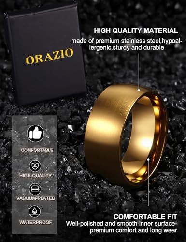 ORAZIO Stainless Steel Wedding Rings for Men Women 6mm 8mm Mens Wedding Band Sliver/Black/Gold Plated Brushed Matte Finish Surface High Polish Edge Mens Rings Engagement Promise Ring Comfort Fit 6-14 - color: 18K Gold Plated-6MM