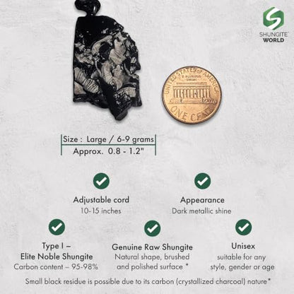 Shungite World Authentic Noble Elite Shungite Pendant Necklace Spiritual Energy Healing Stone Amulet for Men and Women Original Karelian Black Crystal Chakra Balancing and Grounding Jewelry