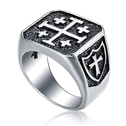 Jerusalem Cross Ring for Men, Templar Crusader Stainless Steel Signet 7-15 | Christian rings for men, meaningful gift, faith-inspired design, vintage style, Catholic ring, bold statement look