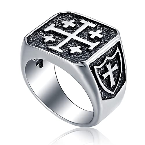 Jerusalem Cross Ring for Men, Templar Crusader Stainless Steel Signet 7-15 | Christian rings for men, meaningful gift, faith-inspired design, vintage style, Catholic ring, bold statement look
