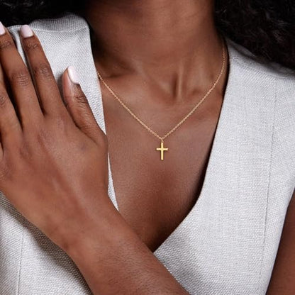 Carffordo 925 Sterling Silver Cross Necklace, Dainty Necklace for Women | Simple Small Cross Pendant Necklace, Sterling Silver/16K Gold Plated Non-Tarnish Faith Jewelry, Christian Religious Gifts - style: 16k Gold Plated Cross Necklace