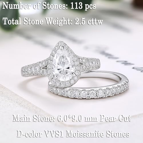 Newshe Jewellery Moissanite Wedding Sets for Women 925 Sterling Silver Bridal Set Oval Engagement Ring Sets Promise Eternity Size 5-10