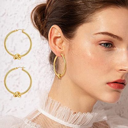 Large Gold Knot Hoop Earrings for Women 18K Gold Hoop Earrings Statement Lightweight Hoops Trendy Gold Hoops Earrings Jewelry - color: B-Big Hoop Earrings-Gold