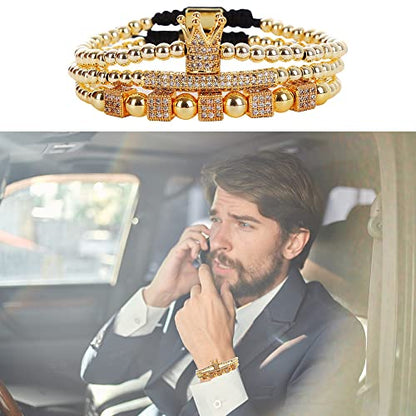 Mens Bracelet Beaded Bracelets Micro Pave Zircon Bracelets for Men Women Bracelets for Men Stainless Steel Cuff Bangle - color: F-gold