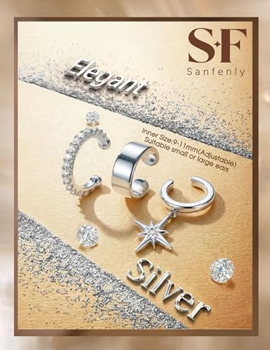 Sanfenly Ear Cuffs Earrings for Women Non Piercing | 14K Gold Plated Ear Cuffs for Non Pierced Ears, Hypoallergenic Clip on Earrings Cartilage Earring, Fake Ear Piercings - color: Silver Plated-Chunky