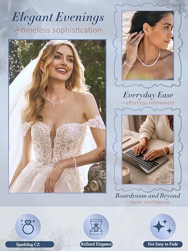 Jstyle 925 Sterling Silver Jewelry Set for Women - Dainty Tennis Necklace Bracelet Earrings Set Hypoallergenic Rhinestone Wedding Jewelry Sets for Brides Bridesmaids Crystal Prom Costume Accessories - color: Style B: Silver