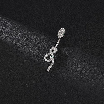 14G Surgical Stainless Steel Dangle Belly Button Rings for Women Belly Ring Dangling Piercing Jewelry CZ Snake lizard Skull Spider bat Halloween Party Punk Rock - style: White zirconium green eyed snake shape