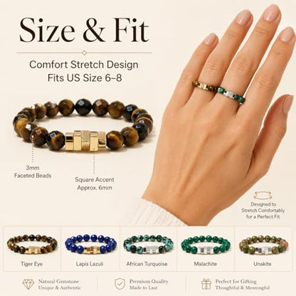 5Pcs Square Accent Natural Stone Beaded Ring Set for Women, Handmade Faceted Stackable Stretch Rings, Boho Gemstone Gift