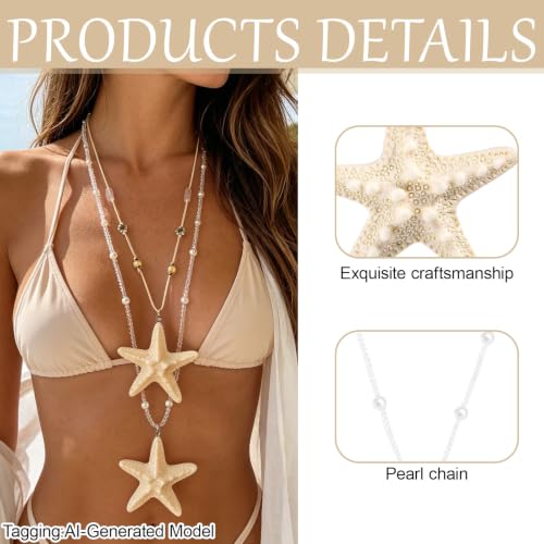 4 Pcs Starfish Necklace Sets, White Beachy Jewelry for Women | Summer Nautical Ocean Themed Party Favors, Coastal Vacation Travel Gifts