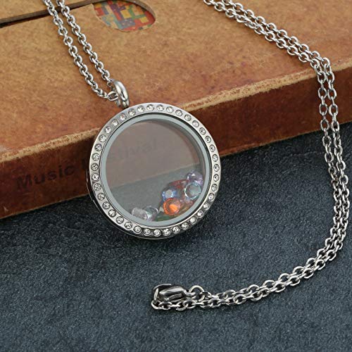 Jovivi 25/30mm Living Floating Memory Locket Necklace - 316 Surgical Stainless Steel Round Crystals Buckle Closure - color: 30mm Locket