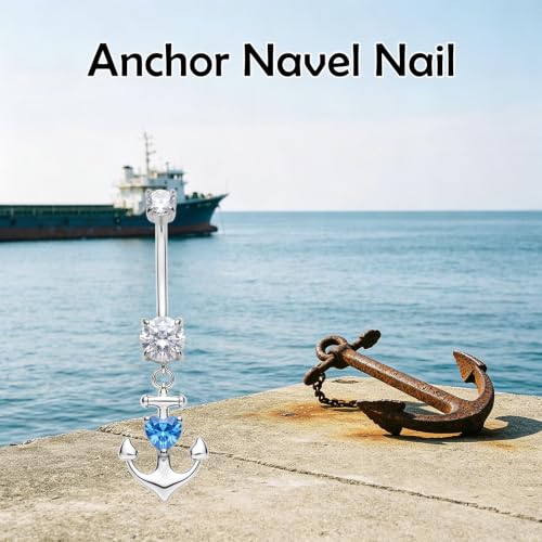 Belly Button Rings 925 Sterling Silver Belly Piercing Jewelry Hypoallergenic Navel Rings Gifts for Women - style: Anchor