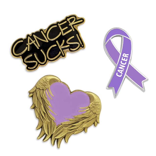 PinMart's Purple Cancer Awareness Heart Ribbon Enamel Lapel Pin Set